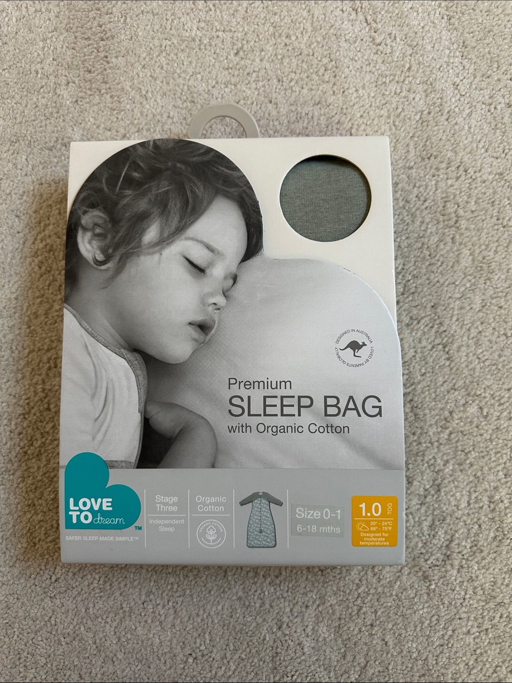 Love to dream Premium Organic Cotton Sleep Bag - Sage Green 1.0TOG